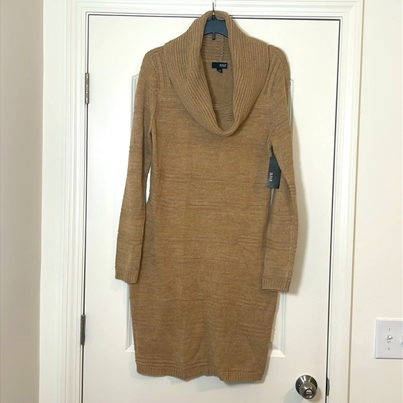 NWT a.n.a. Cowl Neck Camel Heather Knit Sweater Dress Size L NWT - Picture 1 of 6